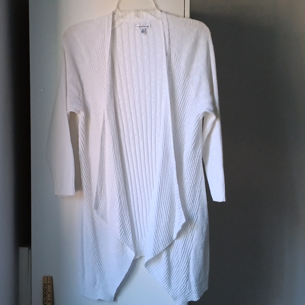 White Ribbed Sweater with Cascading Front